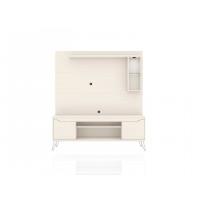Manhattan Comfort 219BMC1 Baxter 62.99 Freestanding Mid-Century Modern Entertainment Center with LED Lights and Decor Shelves in Off White